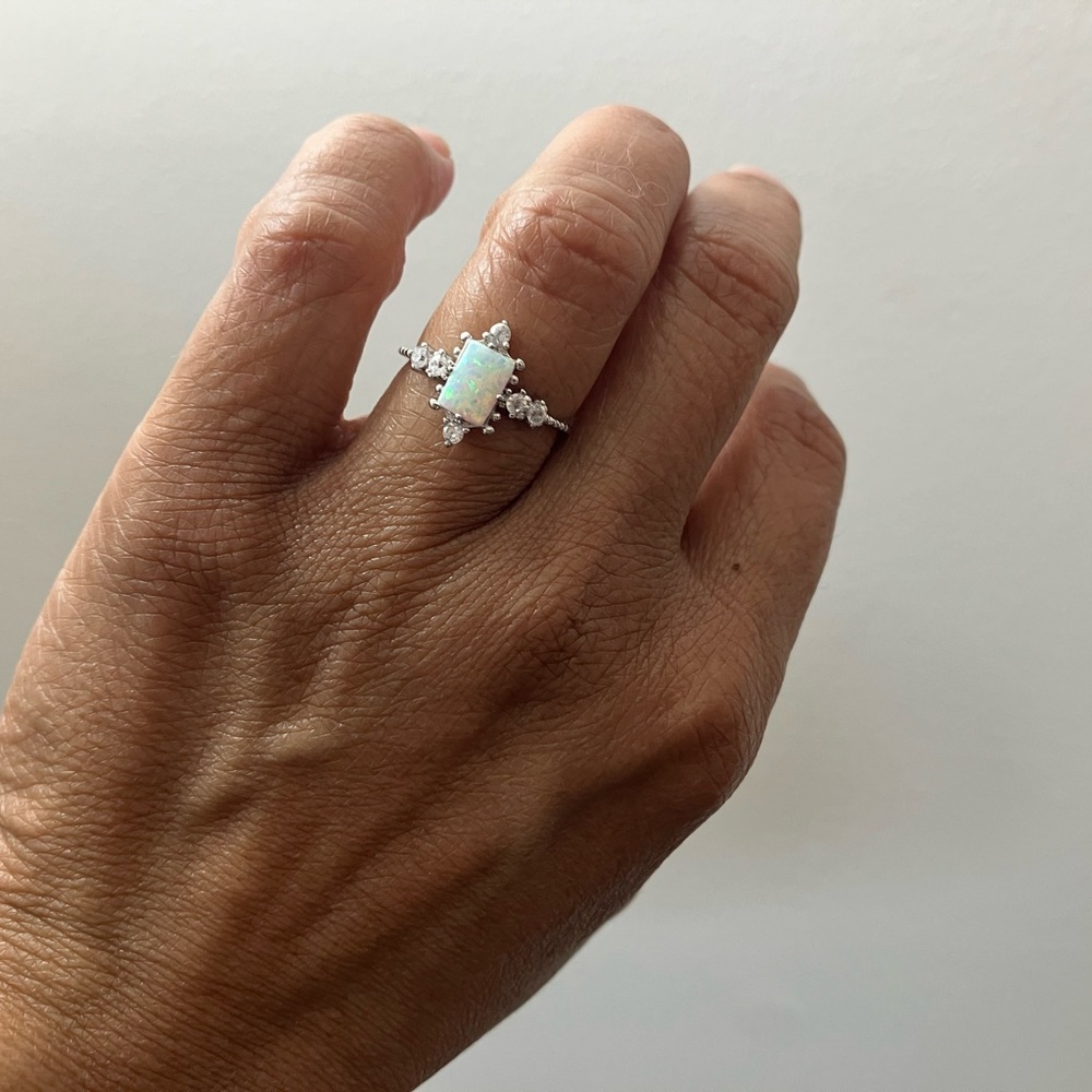 Rectangle Opal Eternity Ring 925 Sterling Silver … - image 7